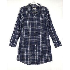 Faherty Legend Flannel Dress Womens Large Navy Blue21. & Tan Knee Length Pockets